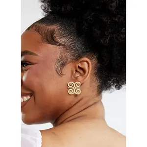 Wura Women's Humility & Strength Adinkra Symbol Post Earrings (Gold)