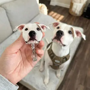 Custom Pet Badge Reel Personalized Dog Face Badge Reel| Retractable Nurse Name Tag Acrylic Cat Photo Badge