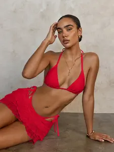 Women's Lace Bikini Set with Sun Protection Skirt, Adjustable Strap Swimsuit for Vacation Beachwear, Three-Piece Swimwear Ensemble