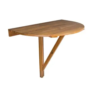 360 Stand 24 in. Half-Round Solid Wood Folding Wooden Outdoor Balcony Table, Brown, Wooden Outdoor Table