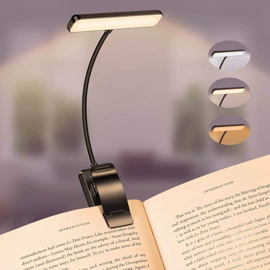 24 LED Rechargeable Book Light for Reading in Bed with Memory Function Mother's Day Gift Eye Caring 3 Color Temperatures,Stepless Dimming Brightness,80 Hrs Runtime Lightweight Clip on Light for Book Lovers Modern Mood Lighting Nightlight For Bedroom
