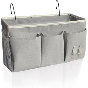 Bedside Caddy/Hanging basket Storage Organizer Bag for Bunk and Hospital Beds,College Dorm Bed，Can be Placed Glasses Books Mobile Phones (Grey 1)