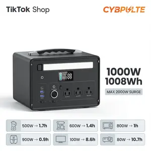 Portable Power Station 1000W 1008Wh LiFePO4 2000W Surge 3 AC Outlets 140W USB-C Fast Charging 8 Ports Solar Generator for Camping RV Emergency (CYBPULTE C011)