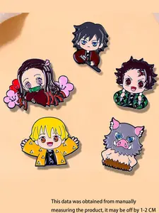 5-Piece Set Creative Demon Slayer Enamel Pins Cartoon Characters Alloy Brooches Collar Backpack Accessories Fashion Jewelry
