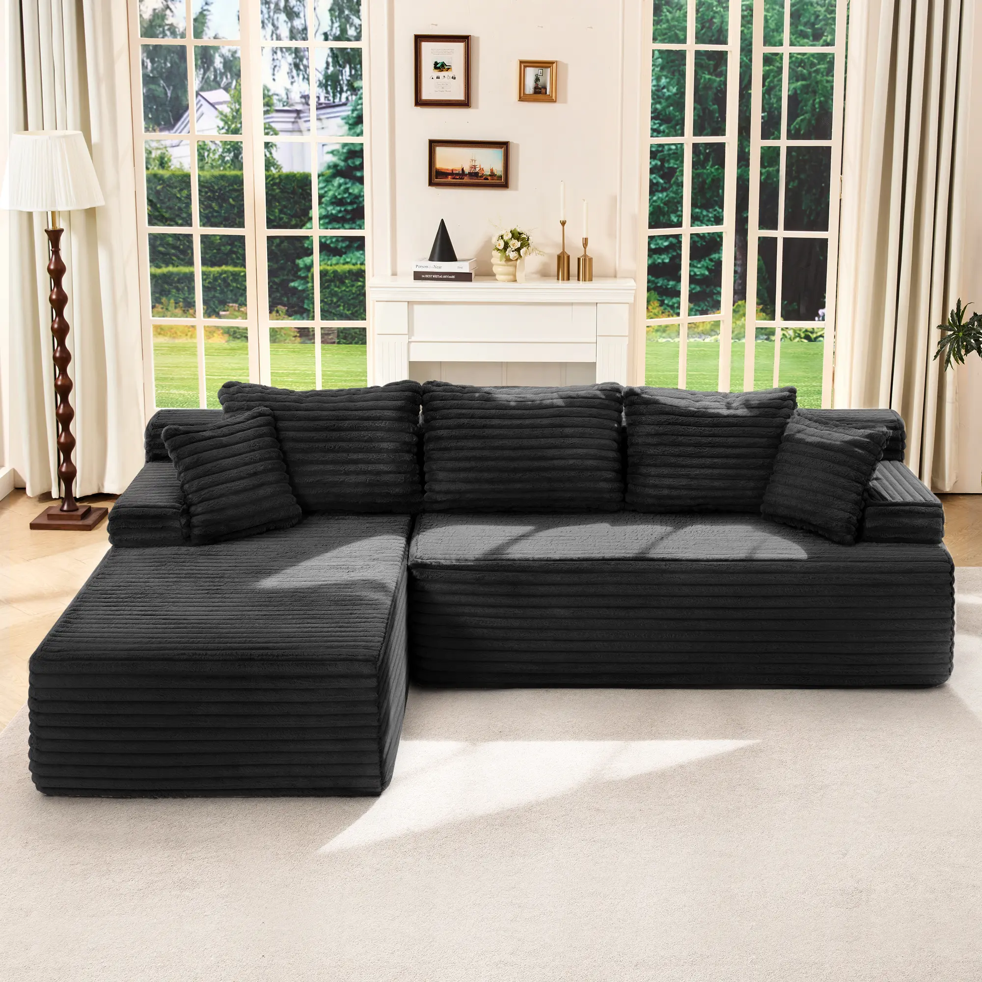 Hobestluk Modular Sectional Couch Sofa Classic L-Shape Boneless Memory Foam with Oversized Chaise for Living Room