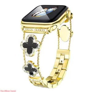 Four Leaf Clover Rhinestone Stainless Steel Milanese Band, Luxury Elegant Wrist Strap Compatible With Apple Watch 38mm-49mm, Fashion Jewelry Accessory For Women For Daily Casual Dating And Party Wear (No watch)