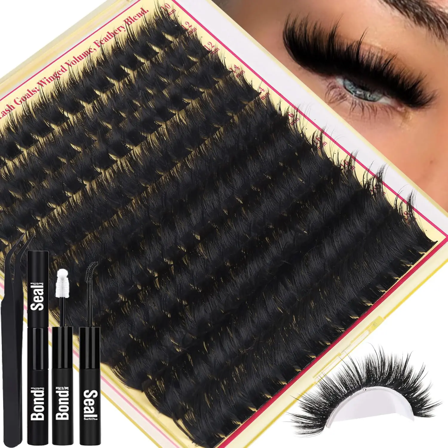 160 Fluffy Volume Eyelashes Clusters with Sharp Tips, Fluffy D Curl, Mixed Length 10-18mm, Human Cotton, Single Band, Beginner Friendly Tweezers Included