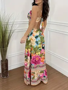 Women's Printed Floral Long Dress Summer Beach Vacation Casual Loose-Fitting Sleeveless All over Print Fashion