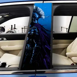 2-Piece blue-purple cold-tempered Roman warrior element B-pillar sticker, Sticker for cars, general-purpose car column decorative sticker, waterproof and anti-UV carbon fiber door film, Easy-to-install scratch-proof protective film