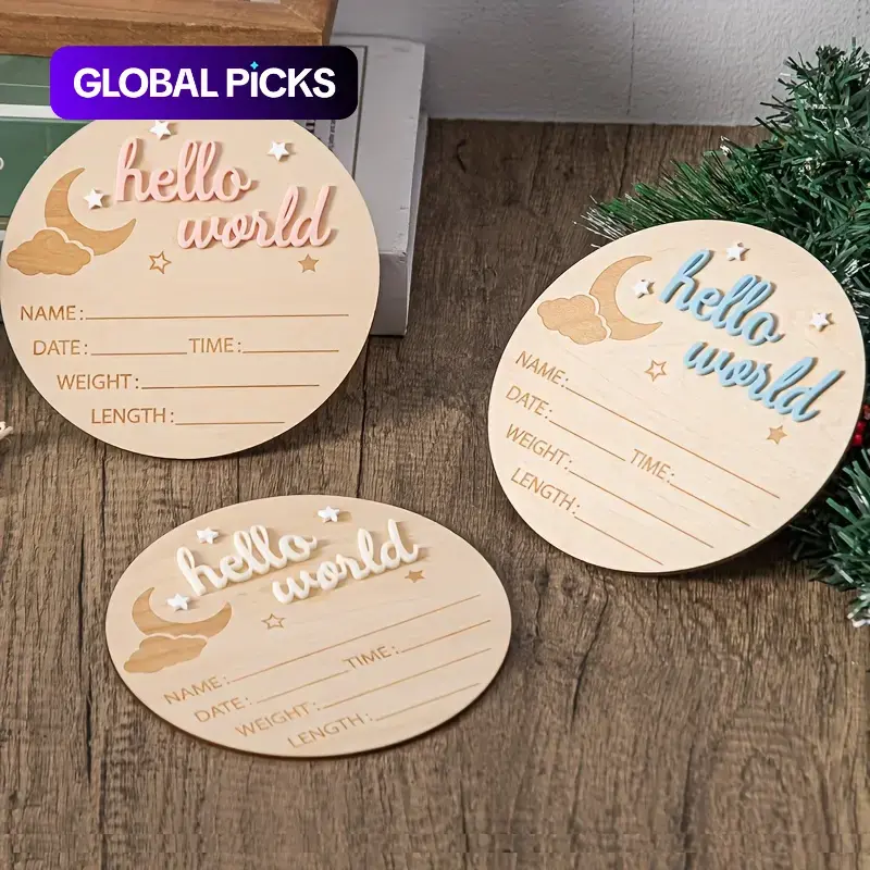 3D Hello World Wooden Letter Decorative Sign, Wooden Home Sign, Newborn Announcement Plaque, Gender Reveal Party Supplies, Birthday Decoration, Photo Prop, Creative Gift #GLOBAL PICKS