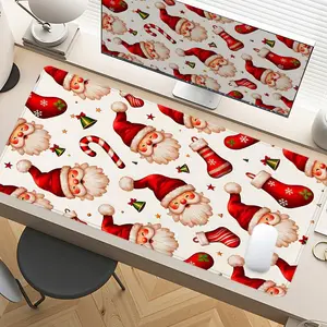 Extra Large Christmas Santa Candy Cane Mouse Pad Holiday Themed Gaming Desk Pad 35x16 Inch Computer Keyboard Mousepad with Non-Slip Rubber Base Durable Stitched Edge Perfect Gift for Home and Office