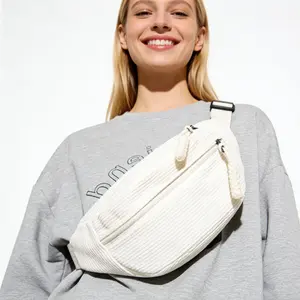 Versatile Retro Solid Color Corduroy Crossbody Bag, Large Capacity Lightweight Shoulder Waist Bag for Sports Fitness Travel