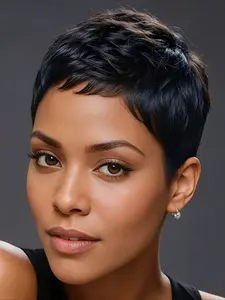 Curly Wave Pixie Cut Human Hair Wig for Women Full Machine Made Wig Daily Party Use Wig 150% Density 6 Inch