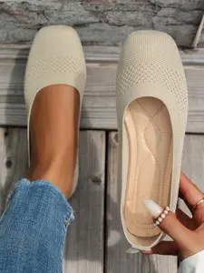 Women's Ballet Flats, Casual Flats, Round Toe Mary Jane Shoes, Adjustable Comfortable Knit Slip-Ons, Daily Wear