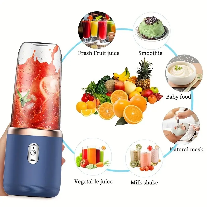 Compact Mini Portable Juicer Cup - Multi-Use Single Unit Small Capacity Kitchen Gadget with Citrus Squeezer, Food Mixer, Ice Crusher, Charging Function, Easy Clean, Space-Saving Design, Electric Manual Vegetable Chopper