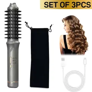 MOVATEK USB Charging Daily Heated Hair Straightening Brush And Curling Iron,Lightweight 32Mm Curling Styler, Adjustable Temperature with Three Temperature Settings, Can Create Tangle-Free Curls at Any Temperature Curler