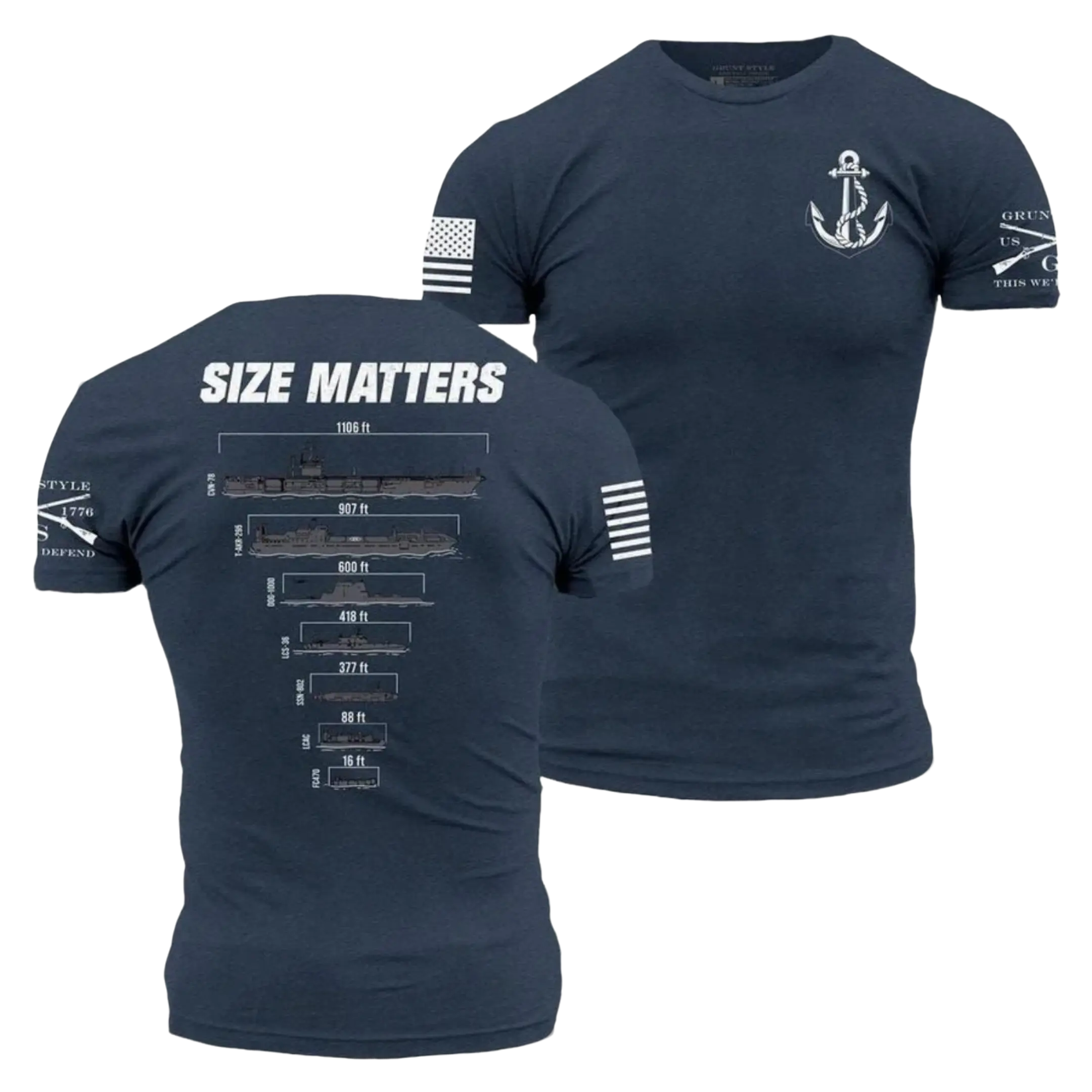 Size Matters Submarine Navy Shirt Funny Military Graphic Tee Nautical Submarine Comparison Vintage T-Shirt Menswear & Underwear Men's Tops T-Shirts