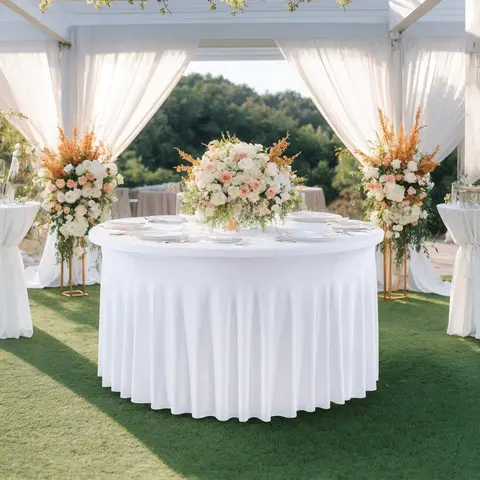 Polyester-Spandex Round Fitted Tablecloth - 5 ft（60in*30in）, 60-72 in Wrinkle-Free Stretch Cover with Soft Drape & Skirt, Party Decoration for Birthday, Wedding Events, Home Supplies