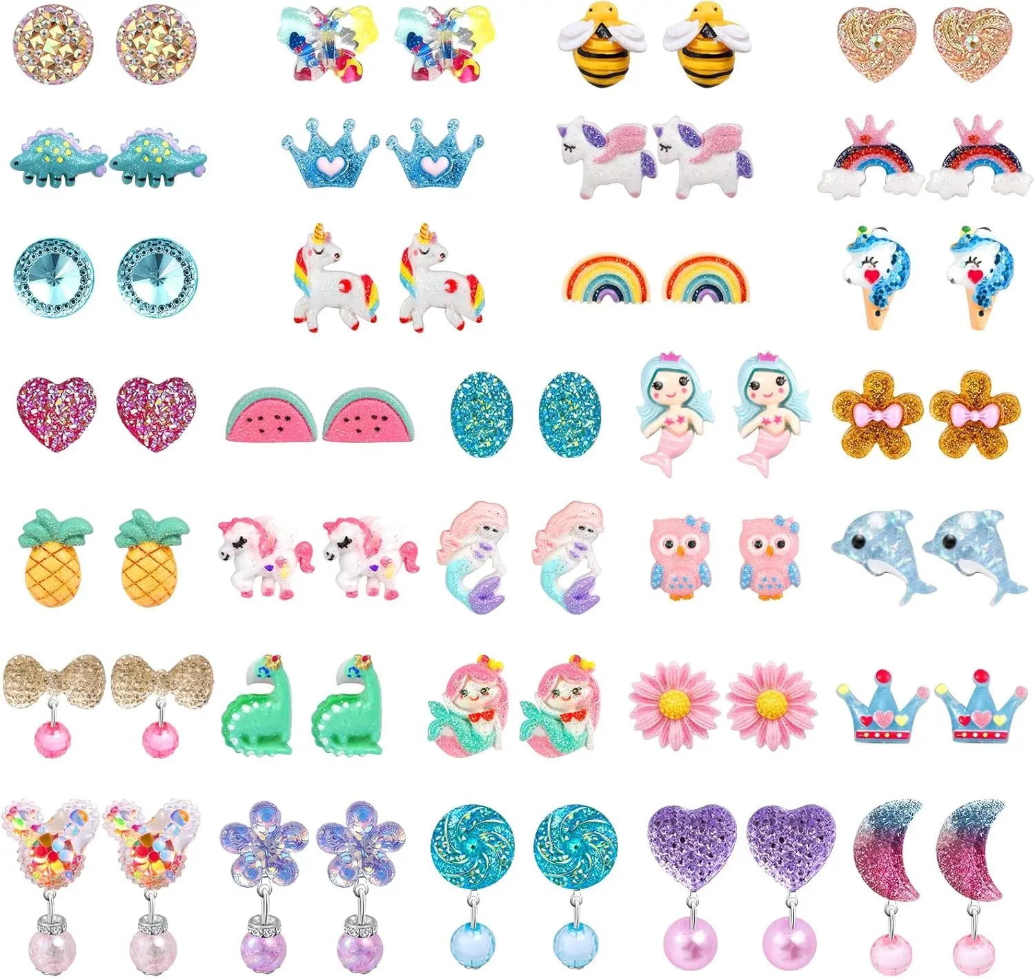 DEVIENG Clip On Earrings Hypoallergenic Clips Earrings Sets Suitable for Ages 4-12 Little Girls, Cute Small Clips On Earrings Jewelry Gifts Set