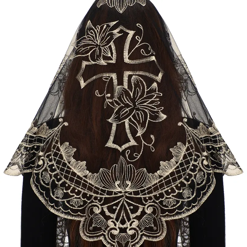 BOZIDOL White Triangle Veil -Lace Mantilla Catholic Church Chapel Veil Head Covering Latin Mass For Women