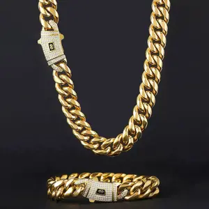 14K Real Gold-Plated Miami Link Cuban Necklace with Chain and Diamond Clasp Anti-Friction Colorfast Waterproof Stainless Steel Thickened Chain Hip Hop Jewelry Chain Width: 6/8/10/12/14 mm Ideal for Casual & Formal Wear The Best Gift For Men and Women