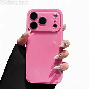 Stylish Pink Phone Case compatible with iPhone 17 Pro Max, featuring a high-gloss finish, a soft-touch surface texture, and full-coverage camera protection. Includes a flexible TPU frame with reinforced, shock-absorbing corners.