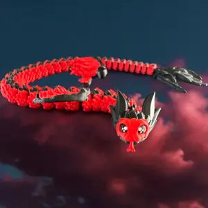 Flexi Winged Quetzalcoatl Full Size Articulating 3D Printed Red & Black Dragon Model with Intricate Detailing and Flexible Design