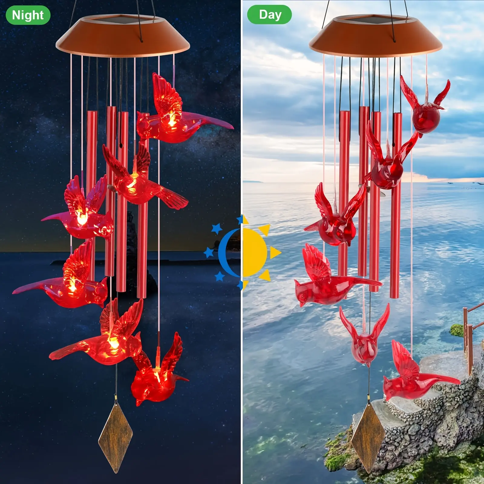 1pack Cardinal Wind Chime, Solar Sound Wind Chime, Wind Chime Outdoor, Garden Decor, Yard Decor, Gifts for Women, Mom Gifts, Garden Gifts, Grandma Gifts