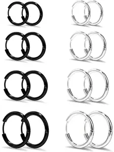 8 Pairs Stainless Steel Small Hypoallergenic Hoop Fashionable Huggie Earrings Set for Women Girls Men 10 12 14 16mm Hoop Earring Sets