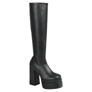 Pu Stylish CARDI Black Double Fall Platform Knee High Boot for Women Footwear Shoes Girl Flatform