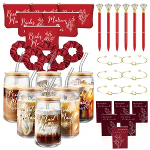 36-Piece Bridesmaid Invitation Gift Set (6-Piece Set) "Will You Be My Bridesmaid?" 16oz Glass Mug Bridesmaid Makeup Bag · Card · Bracelet Bridal Party Favors · Wedding Supplies · Bachelorette Party (Red)