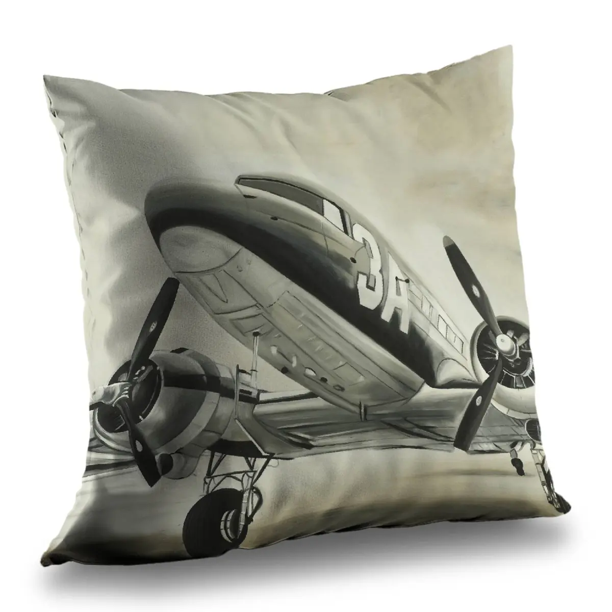 360 Stand Hyperrealistic Vintage Aviation Airplane Poly Twill Throw Pillow - 14x14 in. Throw Cushion with Insert for Home Decoration, Room Decorations (Textiles & Soft Furnishings Bedding), Living Space, Vintage Lovers, Hyperrealistic Vintage Airplane Des
