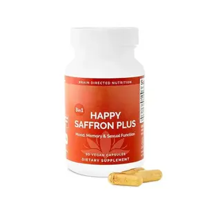 Happy Saffron Plus - 90 Vegan Capsules with Saffron Flower Extract Curcumin & Zinc for Emotional Wellness & Mental Clarity
