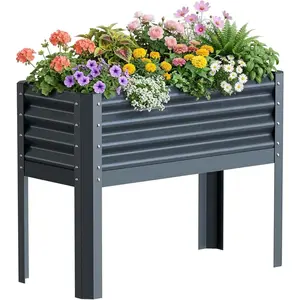 Galvanized Raised Garden Bed with , 40x18x31.5inch Large Metal Elevated Planter Box for Outdoor, Patio, Balcony, Black