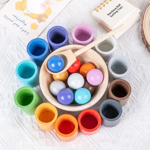 Wooden Colored Sorting Toy (1 Set), Creative Ball & Cup Color Classification Game, Color Cognitive Toy for Birthday Festival Gift
