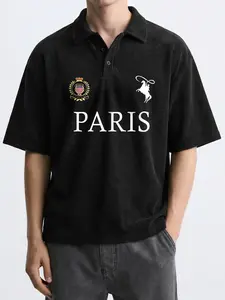 Paris City Summer Men's Snowflake Waffle Polo Short Sleeve, Casual Fitted Shirt, Random Print, All Seasons, Casual Golf Polo, No Ca Prop 65