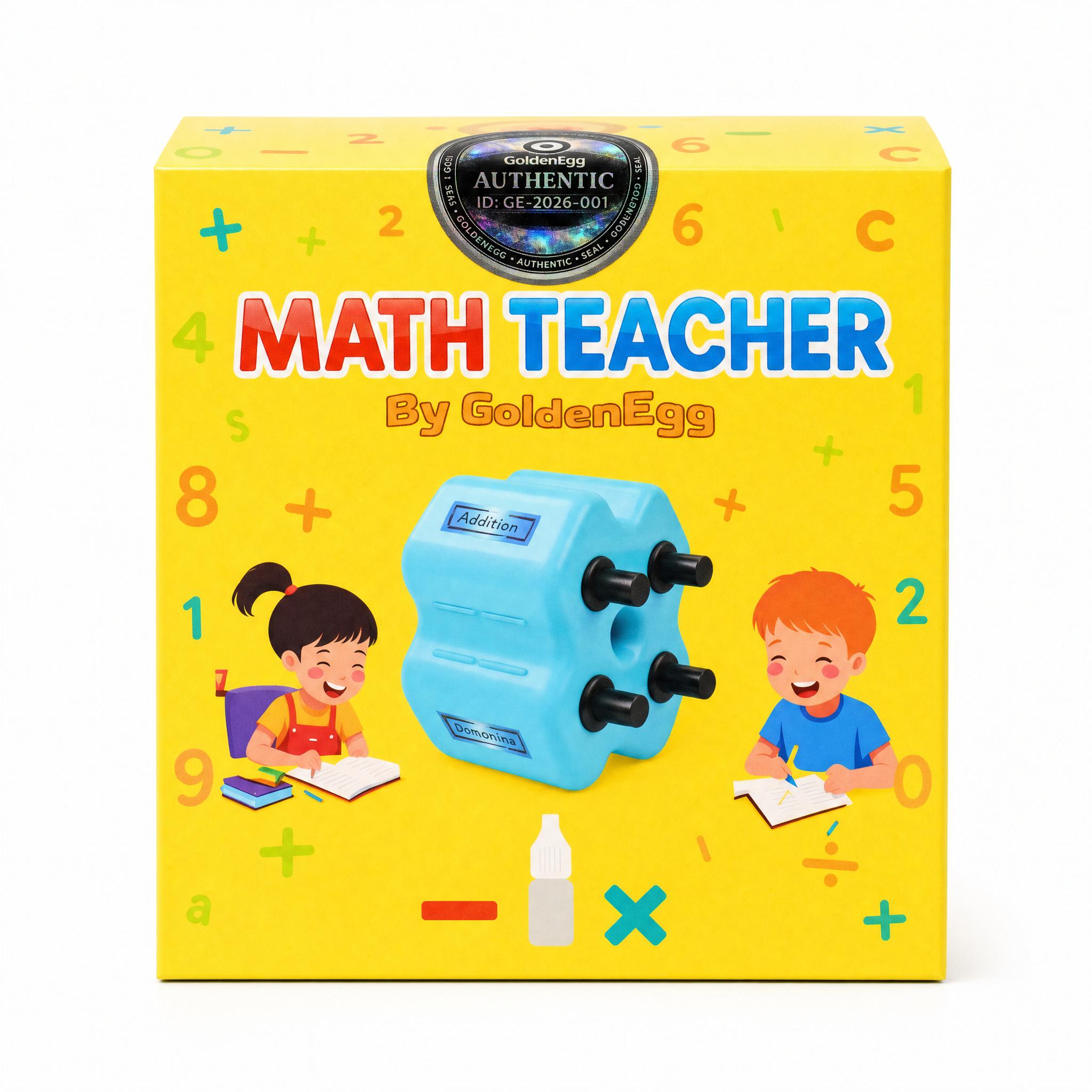 Math Teacher 4-in-1 Math Roller Stamp by GOLDENEGG [Free Grading App] | Addition Subtraction Multiplication Math Practice Tool | Math Learning Tools, Math Toys for Kids Ages 5-9, 1st 2nd 3rd Grade | Screen-Free Back to School Supplies, Homeschool