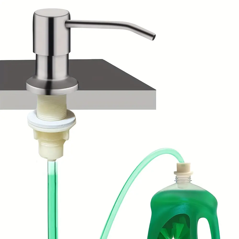 Kitchen Sink Liquid Soap Dispenser with Built-In Pump, 100cm Extension Tube Kit, No Need to Refill Bottle Again, Stainless Steel Head, Sleek Appearance, Organized Kitchen Experience, Modern Kitchen, Practical Kitchen, Dishwashing Dispenser