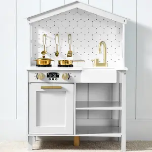 Best Choice Products Farmhouse Play Kitchen Toy for Kids w/ Chalkboard, Storage Shelves, 5 Accessories