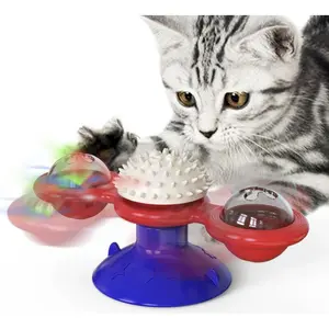 Interactive Windmill Cat Toy with Suction Cup, LED Light Ball & Catnip – Indoor Self-Play Exercise Toy Rechargeable Chirping Flapping Bird Toy