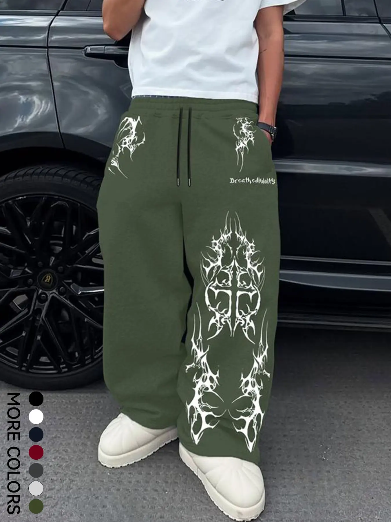 Men's Y2K Cybercore Tribal Graphic Print Fashion Casual Loose Baggy Pants | Oversized Gothic Streetwear Wide Leg Sweatpants for Urban Street Photography & Rave Parties | Premium Heavyweight Loose Fit All Season Trousers Casual Outdoor Pants