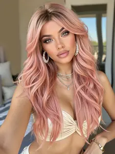 Deep Root Gradient Wavy Ombre Wig, 24 Inches Natural Look Synthetic Hair Wig, Voluminous Daily Wear Wig, Perfect for Cosplay and Halloween