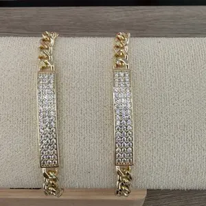 (171) 14K Gold Plated Rhinestone Bar Bracelet for Women Elegant Fashion Jewelry Gift