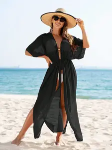 One-Piece Kimono Hoodie High-End Loose Casual Fashion Sun Protection Beachwear, Beach Cover Ups, Stylish and Comfortable All-In-One