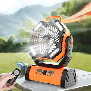 Portable Cooling Camping Fan with LED Light, USB Rechargeable, Remote Control, Oscillating Table Fan with 4 Wind Speeds, Long Battery Life – Ideal for Outdoor & Indoor Use, Car Travel, RV Camping, Picnics, BBQ, Fishing & Adventures