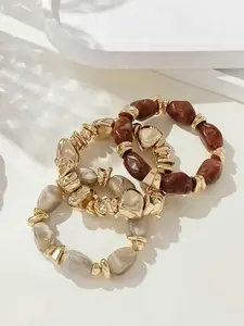 3-Piece Vintage Bohemian Bracelet Set, Thick Multi-Layer Acrylic Beaded Bracelets, Trendy Jewelry, Perfect for Men and Women, Party and Daily Wear, Luxury High-End