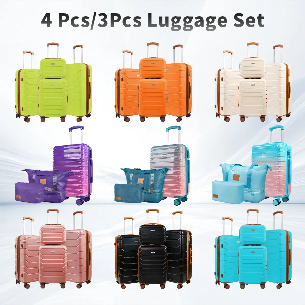 UUH Luggage Set with Spinner Wheels TSA-Approved Lock High-Quality ABS Construction Lightweight & Durable 4-Piece/3-Piece Set