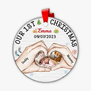 Baby's First Christmas Personalized Circle Ornament - Upload Photo Ornament sublimation ornaments