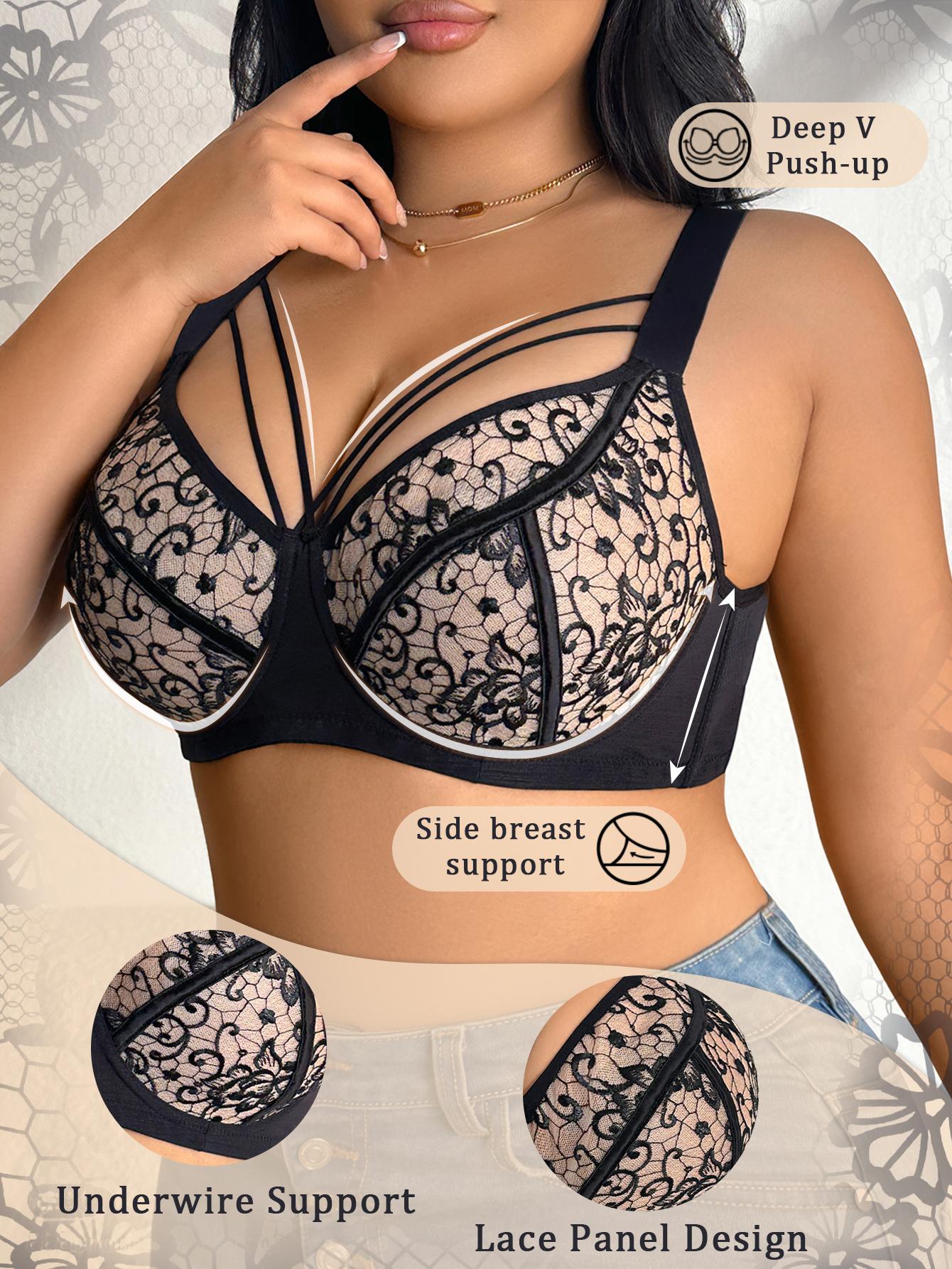 【DealsForYouDays】MIMILEMON Plus Size Women's Polyester Lacy Floral Print Underwire Minimizer Bra - 38C-48DDD Full Coverage, Full Support for Large Bust, Elegant Feminine Aesthetic, Valentine's Day Summer Essential