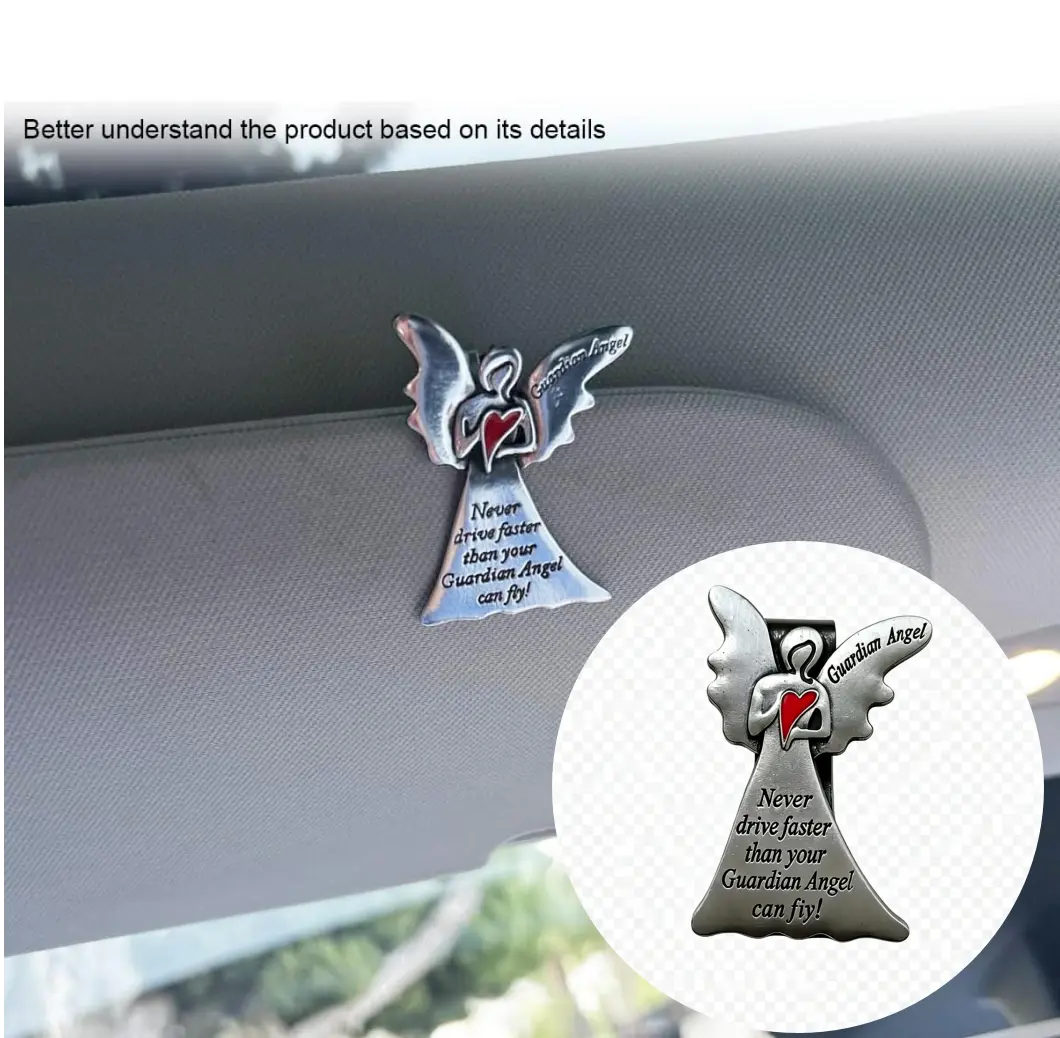 Car Guardian Angel Visor Clip - Religious Driver Safety Medal, Automotive Interior Decoration Accessory, New Driver Gift